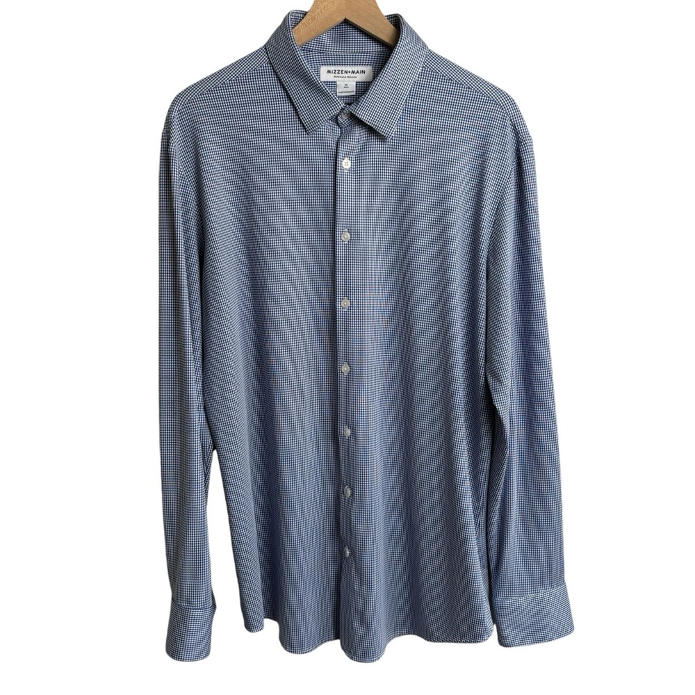 Mizzen and Main Shirt Mens XL Performance Menswear Blue & White Plaid Button Up